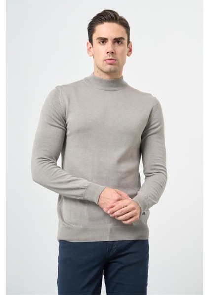 Gri Uzun Kol Düz Örme Yarım Balıkçı Yaka Classic Comfort Fit Triko 1012245001 modelleri