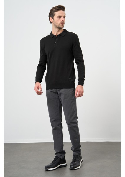 Siyah Uzun Kol Düz Örme Polo Yaka Classic Comfort Fit Triko 1012245007 fiyatları