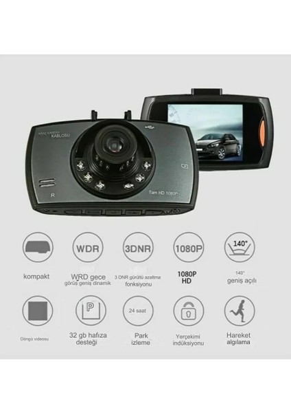 Geniş Açı, Gece Görüş, Döngü Kayıt ile 1080P Fhd Araba Dvr Pano Kamera Video Kaydedici