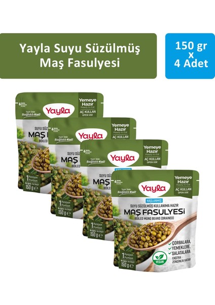 Suyu Süzülmüş Haşlanmış Maş Fasulyesi 150 gr x 4 Adet