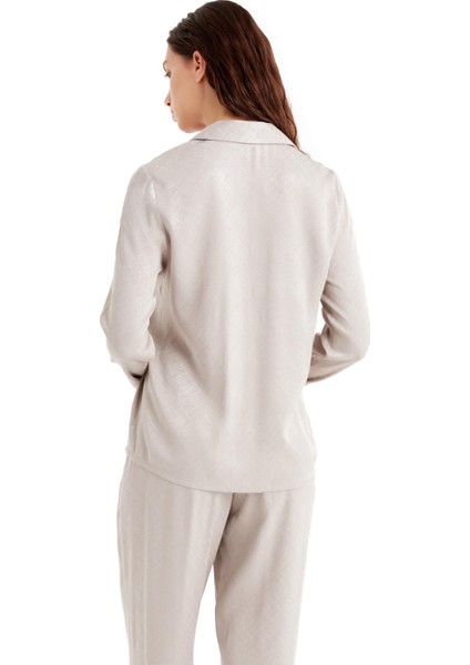 %100 Viskoz Jakarlı Saten Uzun Kol Önden Düğmeli Bej Pijama Takım C8T8N4O06 fırsatları