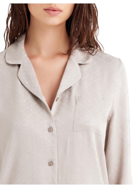 %100 Viskoz Jakarlı Saten Uzun Kol Önden Düğmeli Bej Pijama Takım C8T8N4O06 indirimleri