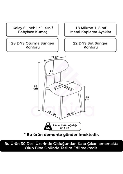 Vina Serisi 6 Adet Sandalye Babyface Ithal Kumaş Gold Metal Ayaklı