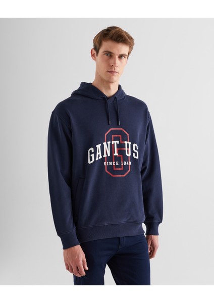 Erkek Lacivert Relaxed Fit Kapüşonlu Logolu Sweatshirt 2524338T.410