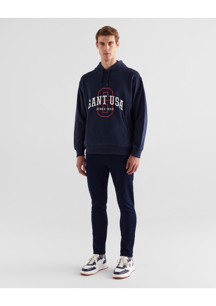 Erkek Lacivert Relaxed Fit Kapüşonlu Logolu Sweatshirt 2524338T.410