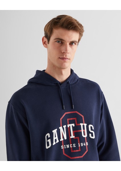 Erkek Lacivert Relaxed Fit Kapüşonlu Logolu Sweatshirt 2524338T.410