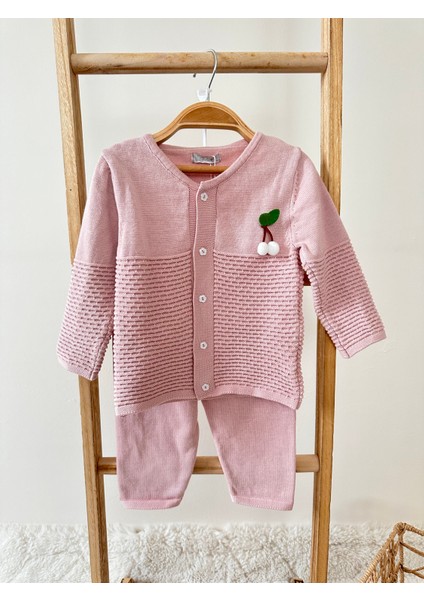 Organik Pamuklu Kız Bebek Alt Üst Triko Takım Pembe
