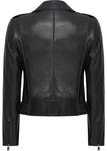 Angel-X Kadın Siyah Biker Deri Ceket 24WGD5264VE
