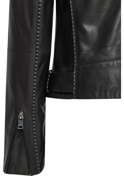 Angel-X Kadın Siyah Biker Deri Ceket 24WGD5264VE