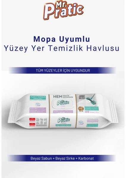 Mr Pratic Premium Yüzey Temizlik Havlusu Beyaz Sabun Kokulu Iz Bırakmaz Pratik Temizlik 100'lü Paket