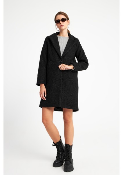 Kadın Siyah Oversize Buklet Kaban fiyatları