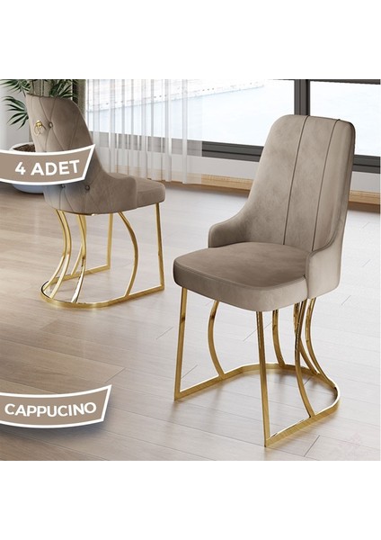 Puva Serisi 4 Adet Sandalye Babyface Ithal Kumaş Gold Metal Ayaklı
