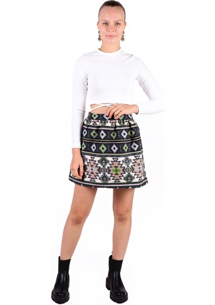 3027A Desenli Etek Siyah