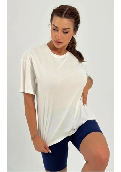 Kadın Ekru Baskısız Basıc Pamuklu Oversize T-Shirt fırsatları