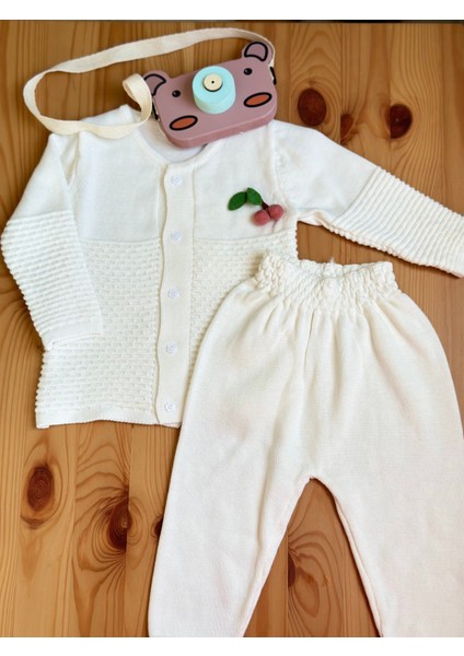 Organik Pamuklu Kız Bebek Alt Üst Triko Takım Ekru fırsatları