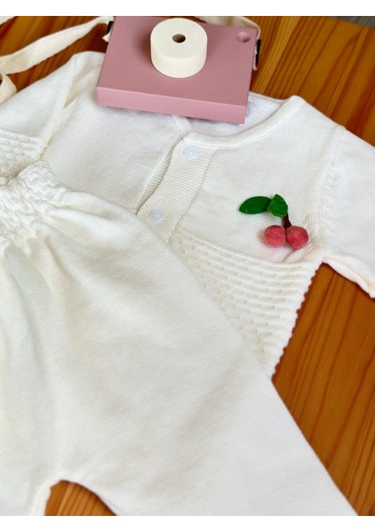 Organik Pamuklu Kız Bebek Alt Üst Triko Takım Ekru indirimleri