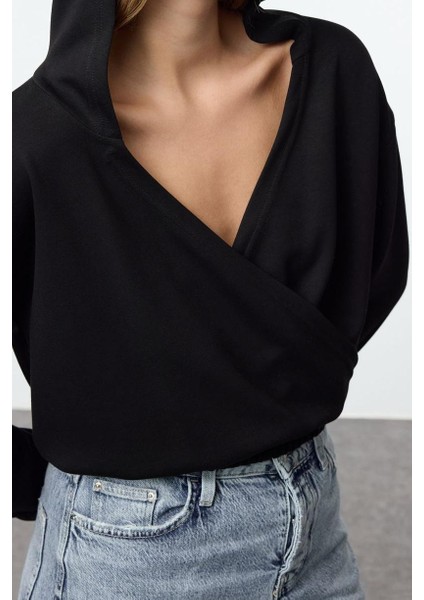 Tarz Regular Kapüşonlu Düşük Kol Regular Normal Kalıp Esnek Örme Sweatshirt