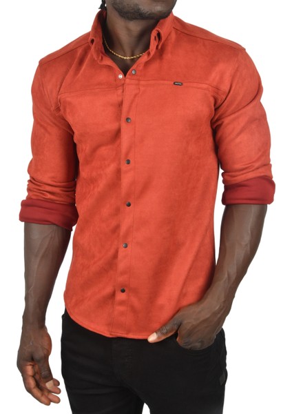 Likralı Çıtçıtlı Kırışmayan Süet Kumaş Slim Fit Cepsiz Mevsimlik Gömlek 2500556 indirimleri