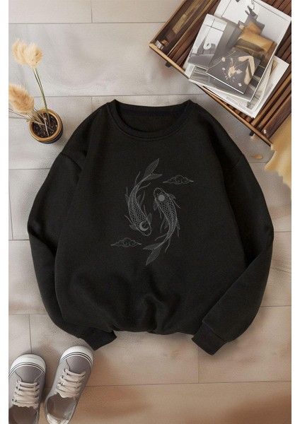 Tarz Oversize Bisiklet Yaka Standart Kol Standart Geniş Kesim Sıcak Tutan Sweatshirt