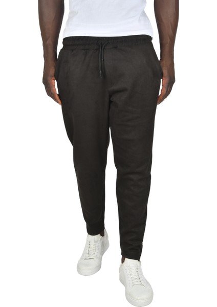 Beli Lastikli Bağcıklı Kırışmayan Süet Kumaş Rahat Kesim Dar Paça Spor Pantolon 2505556