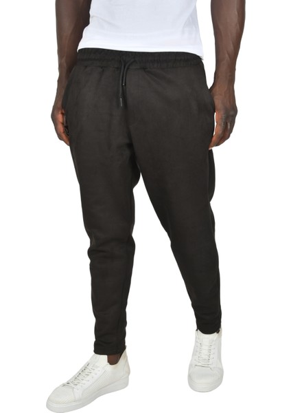 Beli Lastikli Bağcıklı Kırışmayan Süet Kumaş Rahat Kesim Dar Paça Spor Pantolon 2505556