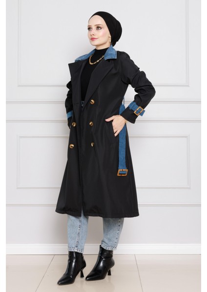 Kot Detaylı Trençkot-Siyah fiyatları