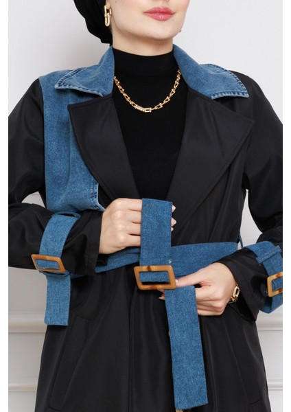 Kot Detaylı Trençkot-Siyah fırsatları