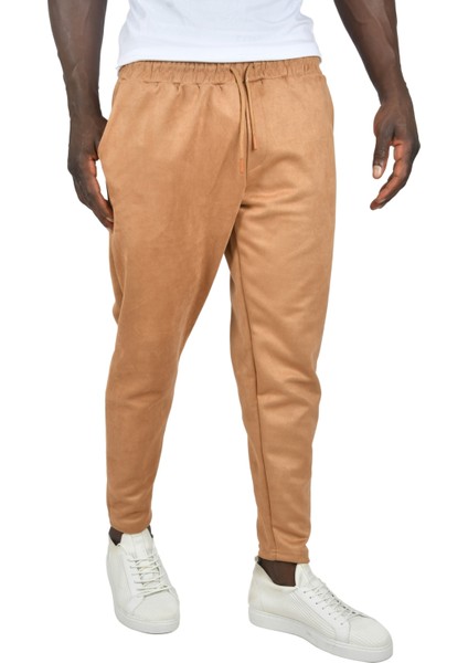 Beli Lastikli Bağcıklı Kırışmayan Süet Kumaş Rahat Kesim Dar Paça Spor Pantolon 2505556