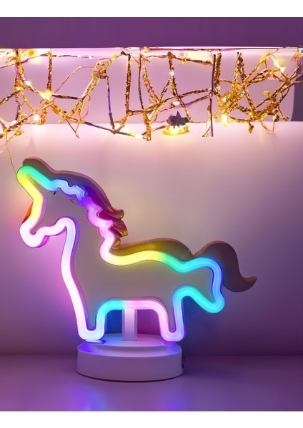 Işık Kasabası Renkli LED Unicorn ve Peluş Katil Civciv Neon Dekoratif Gece Lambası Hediye Kutusu