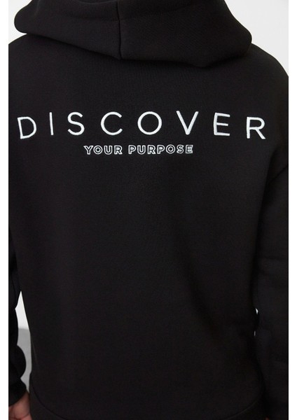 Tarz Bol Kapüşonlu Düşük Kol Uzun Sırt Baskılı Geniş Kalıp Kalın Içi Polarlı Örme Sweatshirt modelleri
