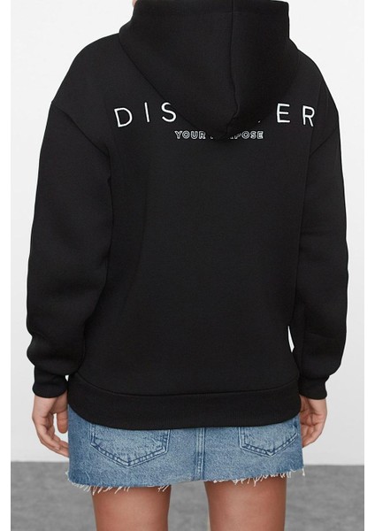 Tarz Bol Kapüşonlu Düşük Kol Uzun Sırt Baskılı Geniş Kalıp Kalın Içi Polarlı Örme Sweatshirt fırsatları