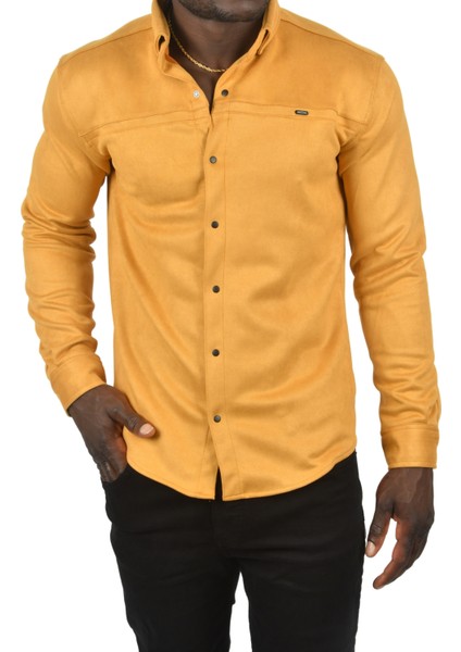 Likralı Çıtçıtlı Kırışmayan Süet Kumaş Slim Fit Cepsiz Mevsimlik Gömlek 2500556 fırsatları