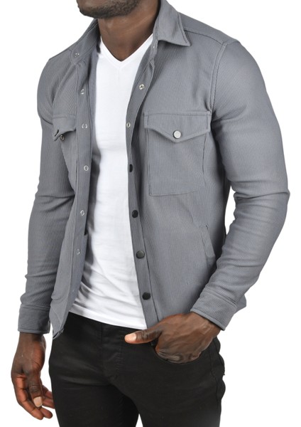 Örme Kumaş Gömlek Yaka Cepli Çıtçıtlı Slim Fit Spor Ceket 2500558