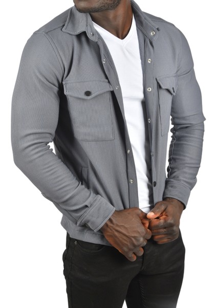 Örme Kumaş Gömlek Yaka Cepli Çıtçıtlı Slim Fit Spor Ceket 2500558