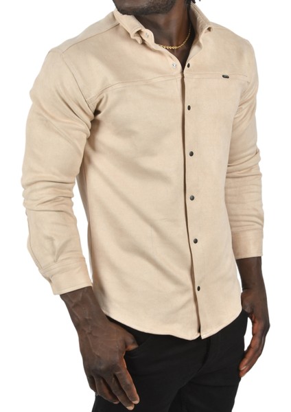Likralı Çıtçıtlı Kırışmayan Süet Kumaş Slim Fit Cepsiz Mevsimlik Gömlek 2500556 indirimleri