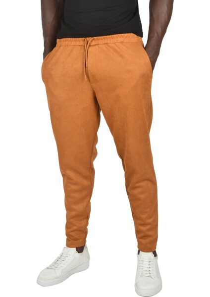 Beli Lastikli Bağcıklı Kırışmayan Süet Kumaş Rahat Kesim Dar Paça Spor Pantolon 2505556