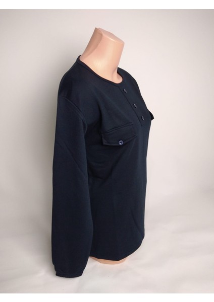 Kadın Lacivert Bisiklet Yaka Patlı Düğmeli Yırtmaçlı Uzun Kollu Bilek Lastikli Iki Iplik Bluz fiyatları