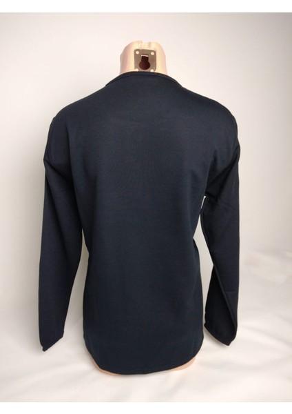 Kadın Lacivert Bisiklet Yaka Patlı Düğmeli Yırtmaçlı Uzun Kollu Bilek Lastikli Iki Iplik Bluz modelleri