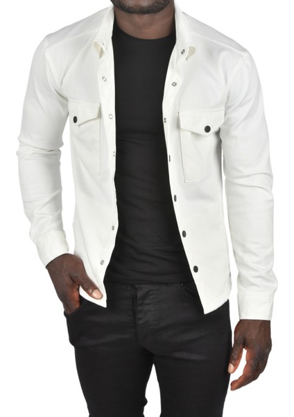 Kalın Örme Kumaş Gömlek Yaka Çıtçıtlı Cepleri Kapaklı Likralı Dar Kesim Spor Ceket 2501559 fiyatları