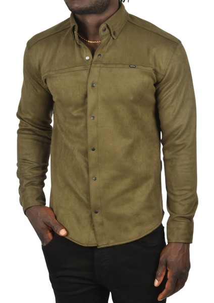 Likralı Çıtçıtlı Kırışmayan Süet Kumaş Slim Fit Cepsiz Mevsimlik Gömlek 2500556 fırsatları