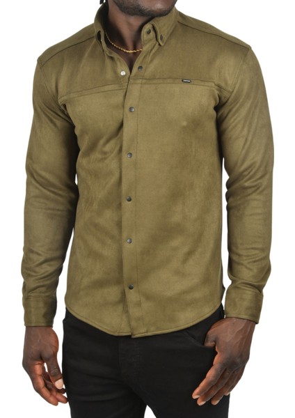 Likralı Çıtçıtlı Kırışmayan Süet Kumaş Slim Fit Cepsiz Mevsimlik Gömlek 2500556 indirimleri