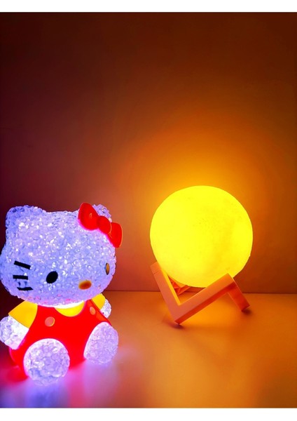 LED Işıklı Küre ile Rcb Renk Değiştiren Damla Silikon Hello Kitty Gece Lambası Hediye Kutusu