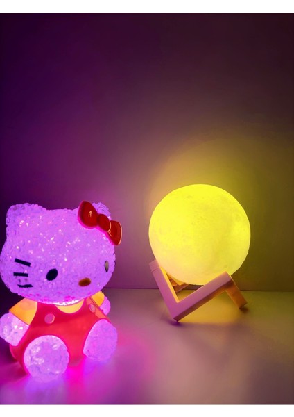 LED Işıklı Küre ile Rcb Renk Değiştiren Damla Silikon Hello Kitty Gece Lambası Hediye Kutusu