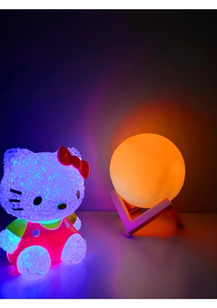 LED Işıklı Küre ile Rcb Renk Değiştiren Damla Silikon Hello Kitty Gece Lambası Hediye Kutusu