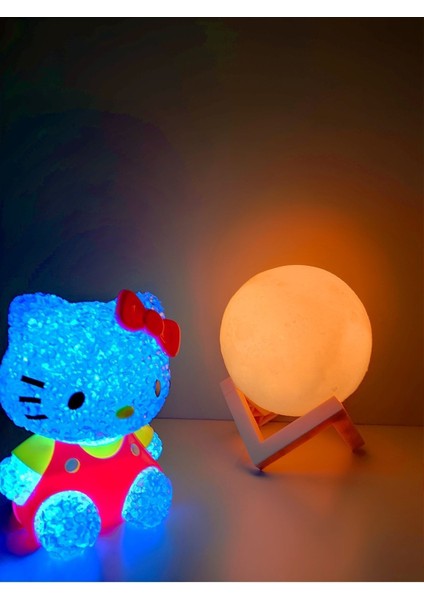 LED Işıklı Küre ile Rcb Renk Değiştiren Damla Silikon Hello Kitty Gece Lambası Hediye Kutusu