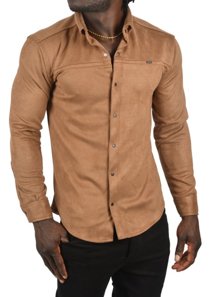Likralı Çıtçıtlı Kırışmayan Süet Kumaş Slim Fit Cepsiz Mevsimlik Gömlek 2500556 fırsatları