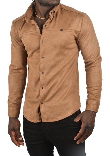 Likralı Çıtçıtlı Kırışmayan Süet Kumaş Slim Fit Cepsiz Mevsimlik Gömlek 2500556 indirimleri