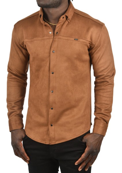 Likralı Çıtçıtlı Kırışmayan Süet Kumaş Slim Fit Cepsiz Mevsimlik Gömlek 2500556 fırsatları
