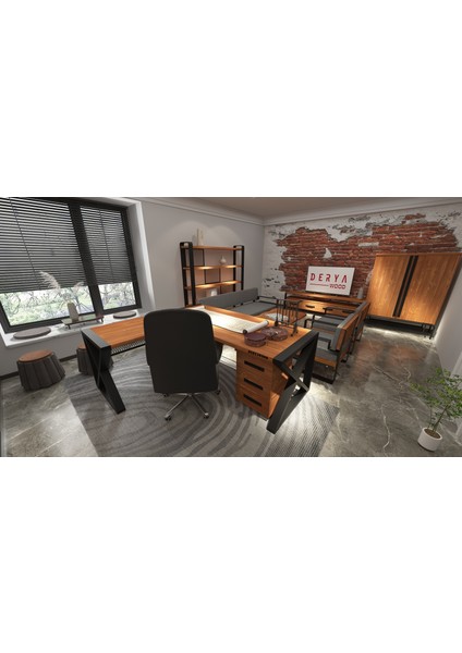 Gold Dogal Ahşap Modüllü Ofis Masası -Çalışma Masası-180*85-60*75 cm