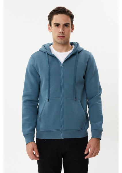 Esw 2889-Y Kapşonlu Fermuarlı Erkek Sweat Ceket